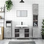 Dulap pentru baie, gri beton, 80x33x60 cm, lemn compozit GartenMobel Dekor