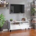 Comodă TV, alb extralucios, 100x34,5x44,5 cm, lemn prelucrat GartenMobel Dekor