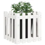 Jardinieră grădină design gard, alb, 50x50x50 cm lemn masiv pin GartenMobel Dekor