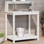 Masă de plantare cu rafturi alb 82,5x50x109,5 cm lemn masiv pin GartenMobel Dekor
