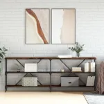 Masă consolă stejar afumat 200x30x75 cm lemn prelucrat și fier GartenMobel Dekor