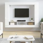 Comodă TV, alb extralucios, 152x22x113 cm, lemn prelucrat GartenMobel Dekor