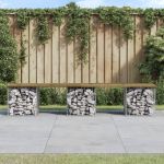 Bancă grădină, design gabion, 203x44x42 cm, lemn pin impregnat GartenMobel Dekor