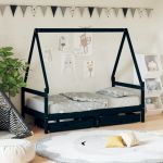 Cadru de pat copii cu sertare, negru, 80x160 cm, lemn masiv pin GartenMobel Dekor