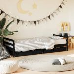 Cadru de pat copii cu sertare, negru, 90x200 cm, lemn masiv pin GartenMobel Dekor