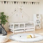 Cadru de pat copii cu sertare, alb, 70x140 cm, lemn masiv pin GartenMobel Dekor