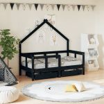Cadru de pat copii cu sertare, negru, 70x140 cm, lemn masiv pin GartenMobel Dekor