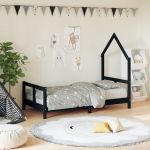 Cadru de pat pentru copii, negru, 80x160 cm, lemn masiv de pin GartenMobel Dekor