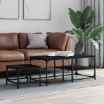 Mese suprapuse de cafea, 2 buc, negru, lemn prelucrat GartenMobel Dekor