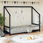 Cadru de pat pentru copii, negru, 80x200 cm, lemn masiv de pin GartenMobel Dekor