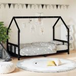 Cadru pat pentru copii, negru, 90x200 cm, lemn masiv de pin GartenMobel Dekor