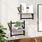Rafturi de perete cu bare, 2 buc., gri sonoma, 30x25x30 cm GartenMobel Dekor