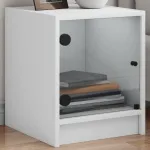 Noptiere cu uși din sticlă, 2 buc., alb, 35x37x42 cm GartenMobel Dekor