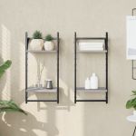 Rafturi perete 2 niveluri cu bare 2 buc. gri sonoma 30x25x65 cm GartenMobel Dekor
