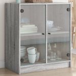 Dulap lateral cu uși din sticlă, gri sonoma, 68x37x75,5 cm GartenMobel Dekor