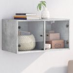 Dulap de perete cu uși din sticlă, gri beton, 68,5x37x35 cm GartenMobel Dekor