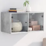 Dulap de perete cu uși din sticlă, gri beton, 68,5x37x35 cm GartenMobel Dekor
