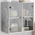 Dulap de perete cu uși din sticlă, gri beton, 68x37x68,5 cm GartenMobel Dekor