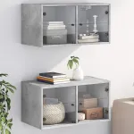 Dulapuri de perete cu uși sticlă 2 buc. gri beton 68,5x37x35 cm GartenMobel Dekor