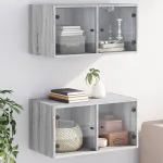 Dulapuri de perete cu uși sticlă 2 buc. gri sonoma 68,5x37x35cm GartenMobel Dekor