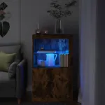 Dulap lateral cu lumini LED, stejar fumuriu, lemn prelucrat GartenMobel Dekor