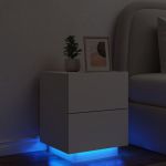 Noptieră cu lumini LED, alb, lemn prelucrat GartenMobel Dekor