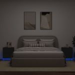 Noptiere cu lumini LED, 2 buc., negru, lemn prelucrat GartenMobel Dekor