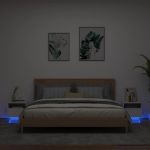 Noptiere cu lumini LED, 2 buc., alb, 40x39x37 cm GartenMobel Dekor