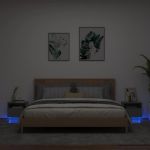 Noptiere cu lumini LED, 2 buc., negru, 40x39x37 cm GartenMobel Dekor