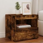 Noptiere cu lumini LED, 2 buc., stejar fumuriu, 50x40x45 cm GartenMobel Dekor