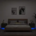 Noptiere montate pe perete cu lumini LED, 2 buc., negru GartenMobel Dekor