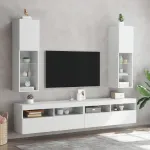 Comode TV cu lumini LED, 2 buc., alb, 30,5x30x102 cm GartenMobel Dekor