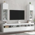 Comode TV cu lumini LED, 2 buc., alb, 30,5x30x90 cm GartenMobel Dekor