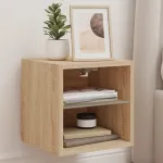 Comode TV de perete cu lumini LED 2 buc. stejar 30x28,5x30 cm GartenMobel Dekor