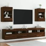 Comodă TV de perete cu LED, 2 buc. stejar maro, 40x30x60,5cm GartenMobel Dekor