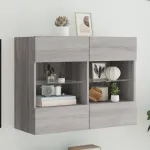 Comodă TV de perete cu lumini LED, gri sonoma, 78,5x30x60,5 cm GartenMobel Dekor