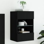 Comodă TV de perete cu lumini LED, negru, 40x30x60,5 cm GartenMobel Dekor