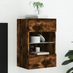 Comodă TV de perete cu lumini LED, stejar fumuriu, 40x30x60,5cm GartenMobel Dekor