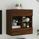 Comodă TV de perete cu lumini LED, stejar maro, 58,5x30x60,5 cm GartenMobel Dekor