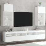 Comode TV cu lumini LED, 2 buc., alb, 40,5x30x90 cm GartenMobel Dekor
