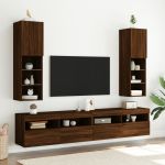 Comode TV cu lumini LED, 2 buc., stejar maro, 30,5x30x102 cm GartenMobel Dekor