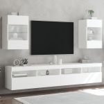 Comode TV de perete cu lumini LED, 2 buc., alb, 40x30x60,5 cm GartenMobel Dekor