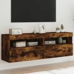 Comodă TV de perete cu LED, 2 buc. stejar fumuriu, 60x30x40 cm GartenMobel Dekor