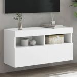 Comodă TV de perete cu lumini LED, alb, 80x30x40 cm GartenMobel Dekor