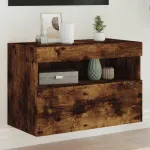 Comodă TV de perete cu lumini LED, stejar fumuriu, 60x30x40 cm GartenMobel Dekor