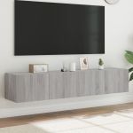 Comodă TV de perete cu LED, 2 buc, gri sonoma, 80x35x31 cm GartenMobel Dekor
