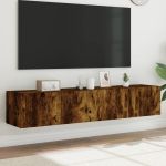 Comodă TV de perete cu LED, 2 buc. stejar fumuriu, 80x35x31 cm GartenMobel Dekor