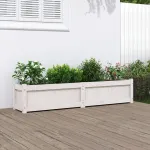 Jardinieră de grădină, alb, 150x31x31 cm, lemn masiv de pin GartenMobel Dekor