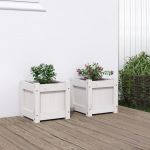Jardiniere de grădină, 2 buc., alb, lemn masiv de pin GartenMobel Dekor