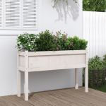 Jardinier de grădină cu picioare, alb, 110x31x70 cm, lemn masiv GartenMobel Dekor